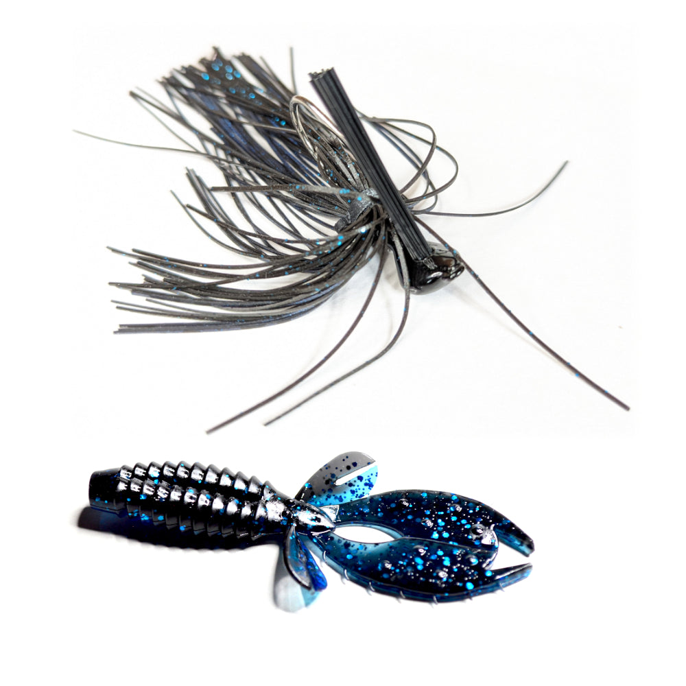 Weedless Skirted Shaker Jig Combo in Black with Blue Flake